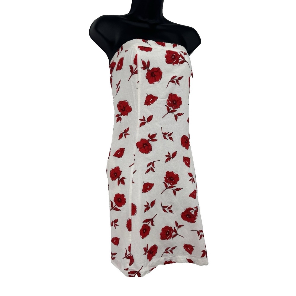 Japna Convertible Floral Dress Red White Linen Blend Smocked‎ Mini cottage fairy